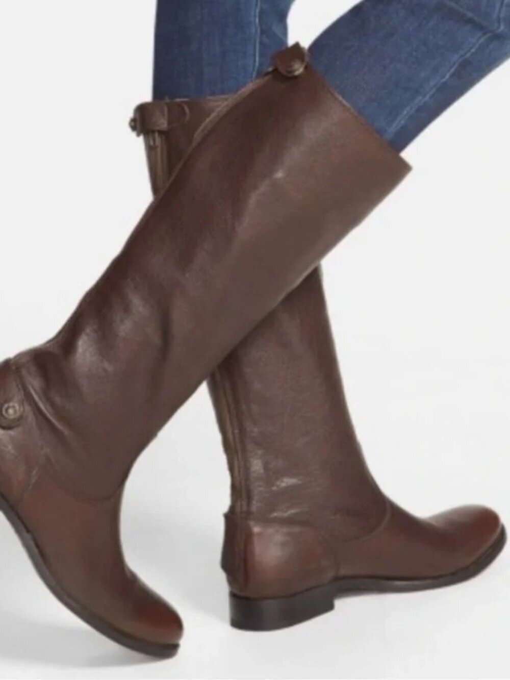 FRYE Melissa Back Zip Leather Boot Dark Brown Almond Toe Knee High US 10B - Picture 8 of 8